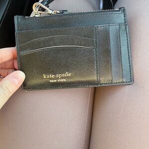 kate spade Black Saffiano Leather Card Case with Wrist Strap